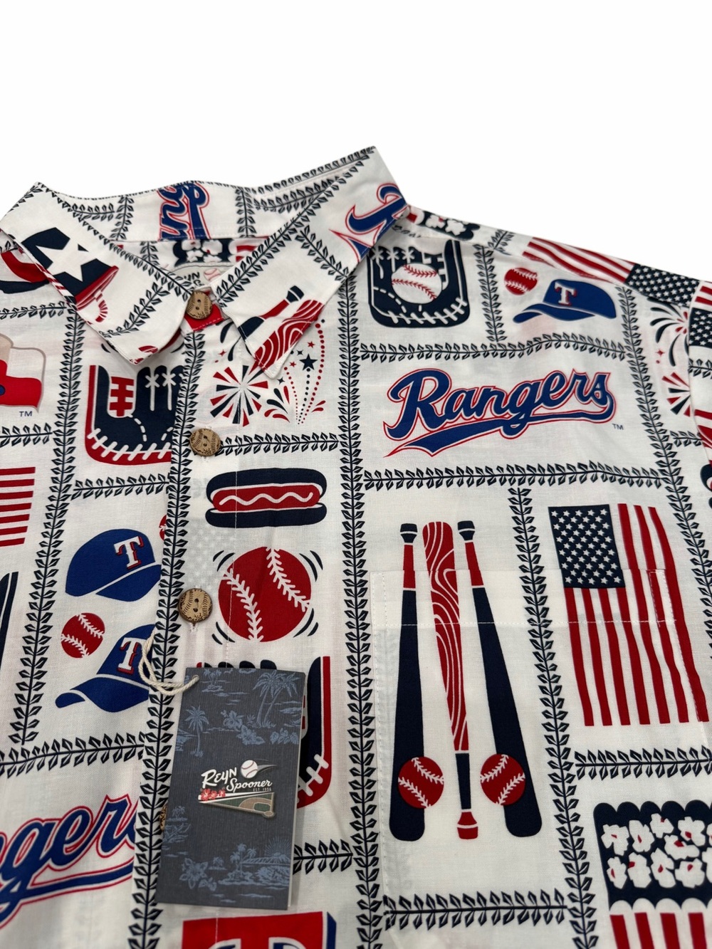 Reyn Spooner MLB Texas Rangers Hawaiian‎ Shirt 3XL White Aloha Baseball Button